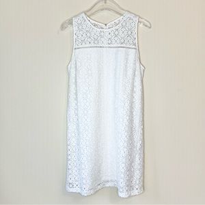 Ava White Floral Lace Overlay Sleeveless Summer Shift Dress Size L
